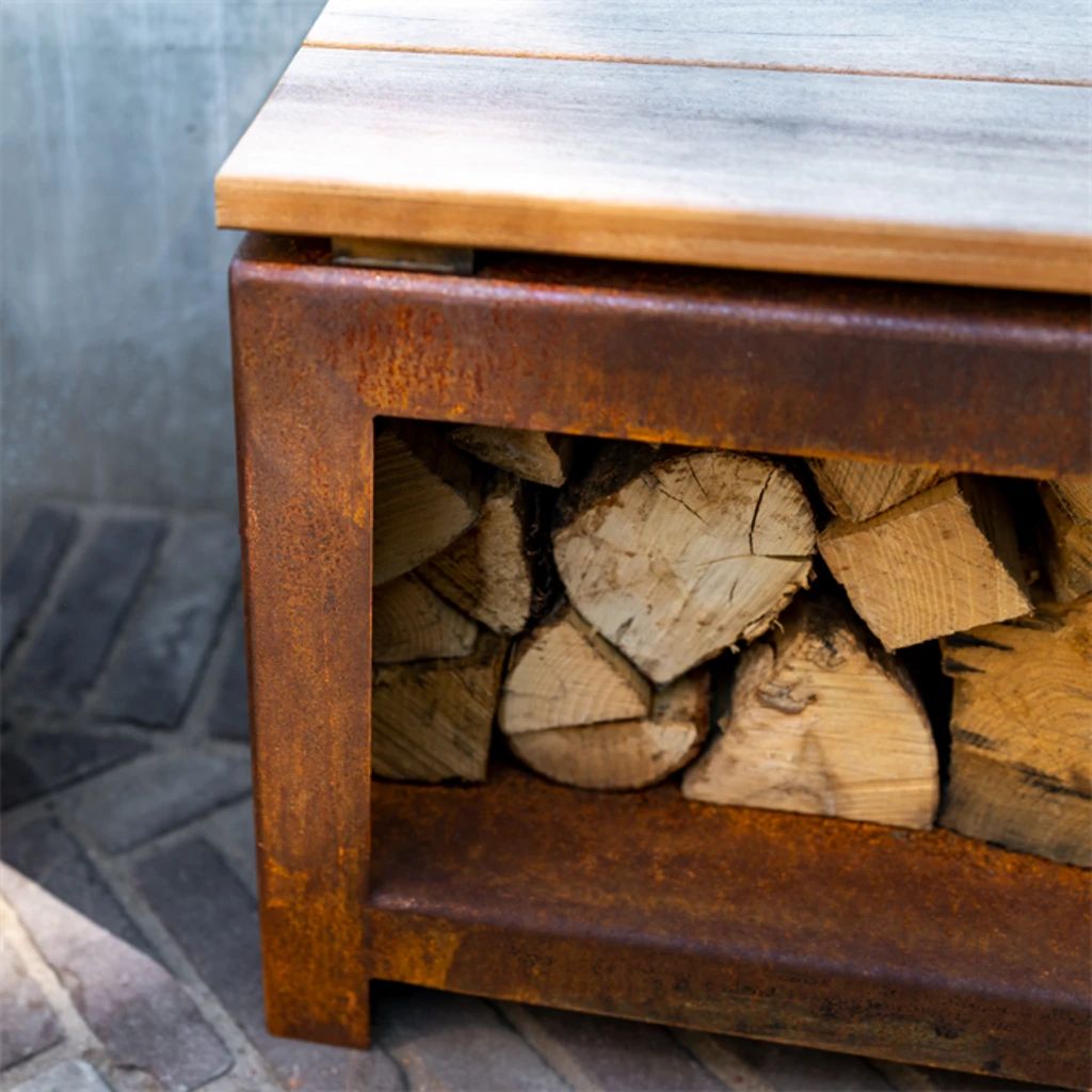 Holzaufbewahrung Mit Sitzfläche - Cortenstahl, 120 X 40 X 43 Cm 6 Holzaufbewahrung Mit Sitzfläche - Cortenstahl, 120 X 40 X 43 Cm – Bild 4
