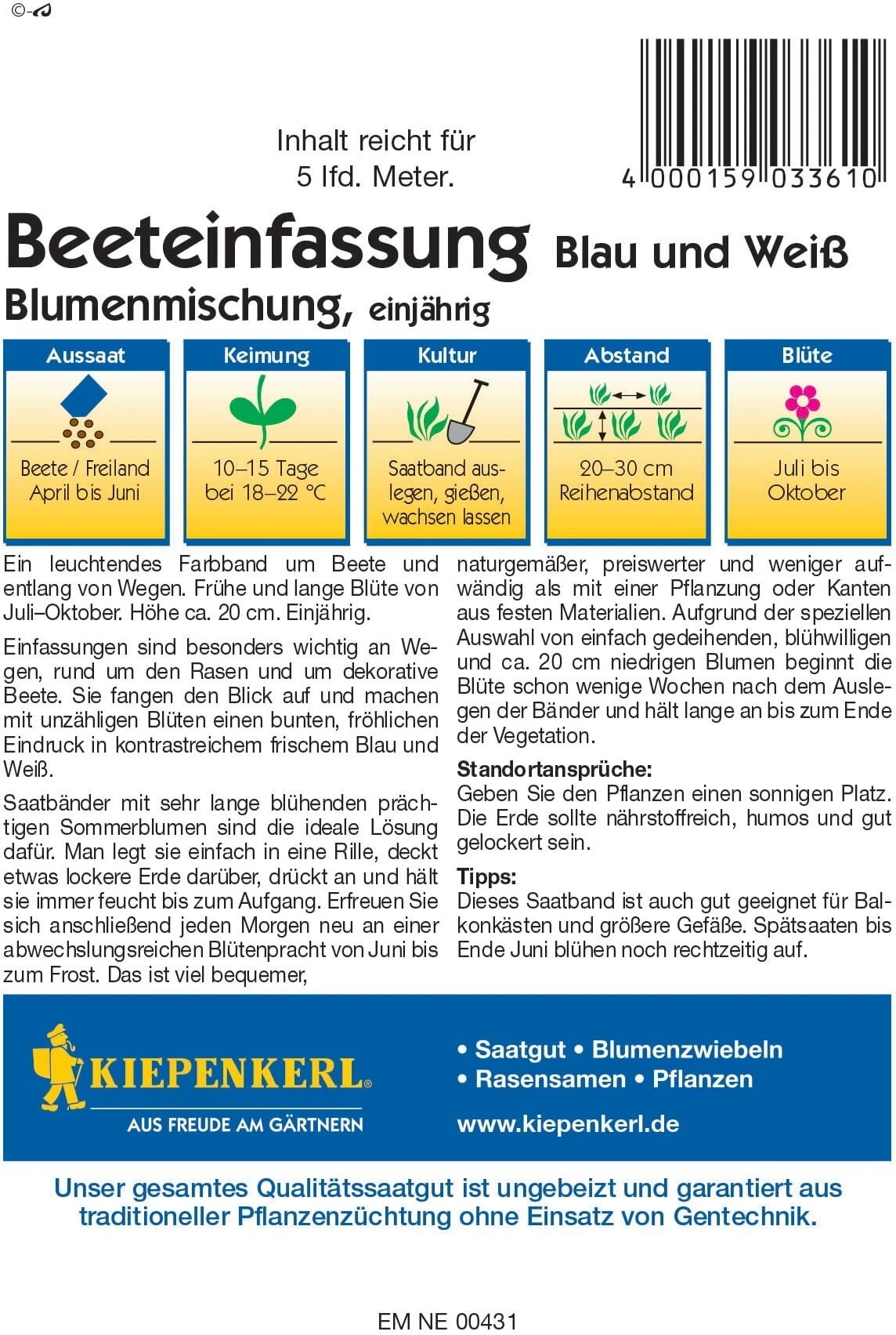 Beeteinfassungsmischung Blau/Weiß - Saatbänder 3 Beeteinfassungsmischung Blau/Weiß - Saatbänder