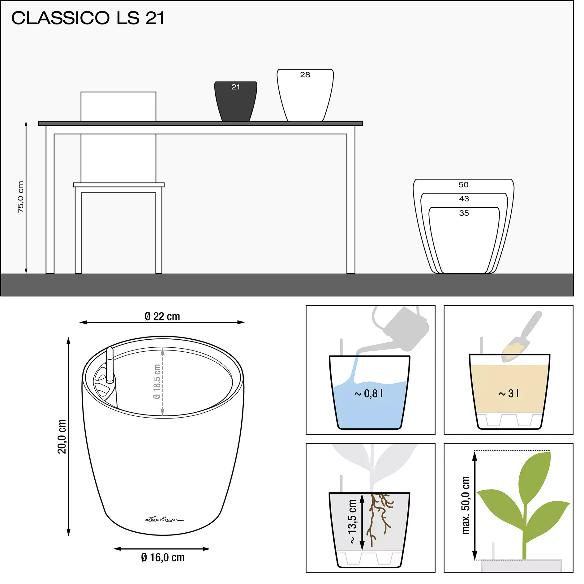 LECHUZA Pflanzgefäß CLASSICO Color LS 21, Schiefergrau 8 LECHUZA Pflanzgefäß CLASSICO Color LS 21, Schiefergrau – Bild 6