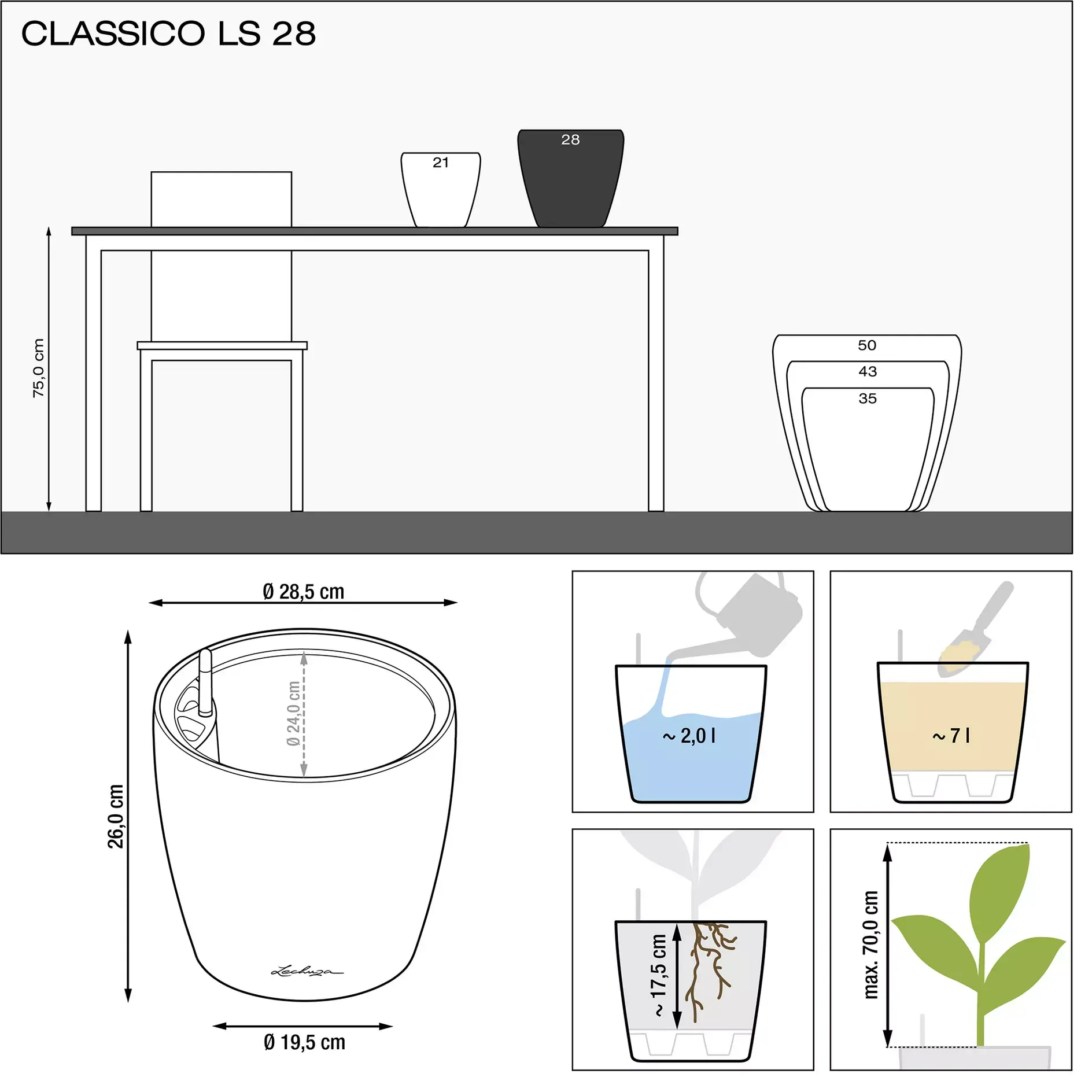 LECHUZA Pflanzgefäß CLASSICO Color LS 28, Sandbraun 5 LECHUZA Pflanzgefäß CLASSICO Color LS 28, Sandbraun – Bild 3