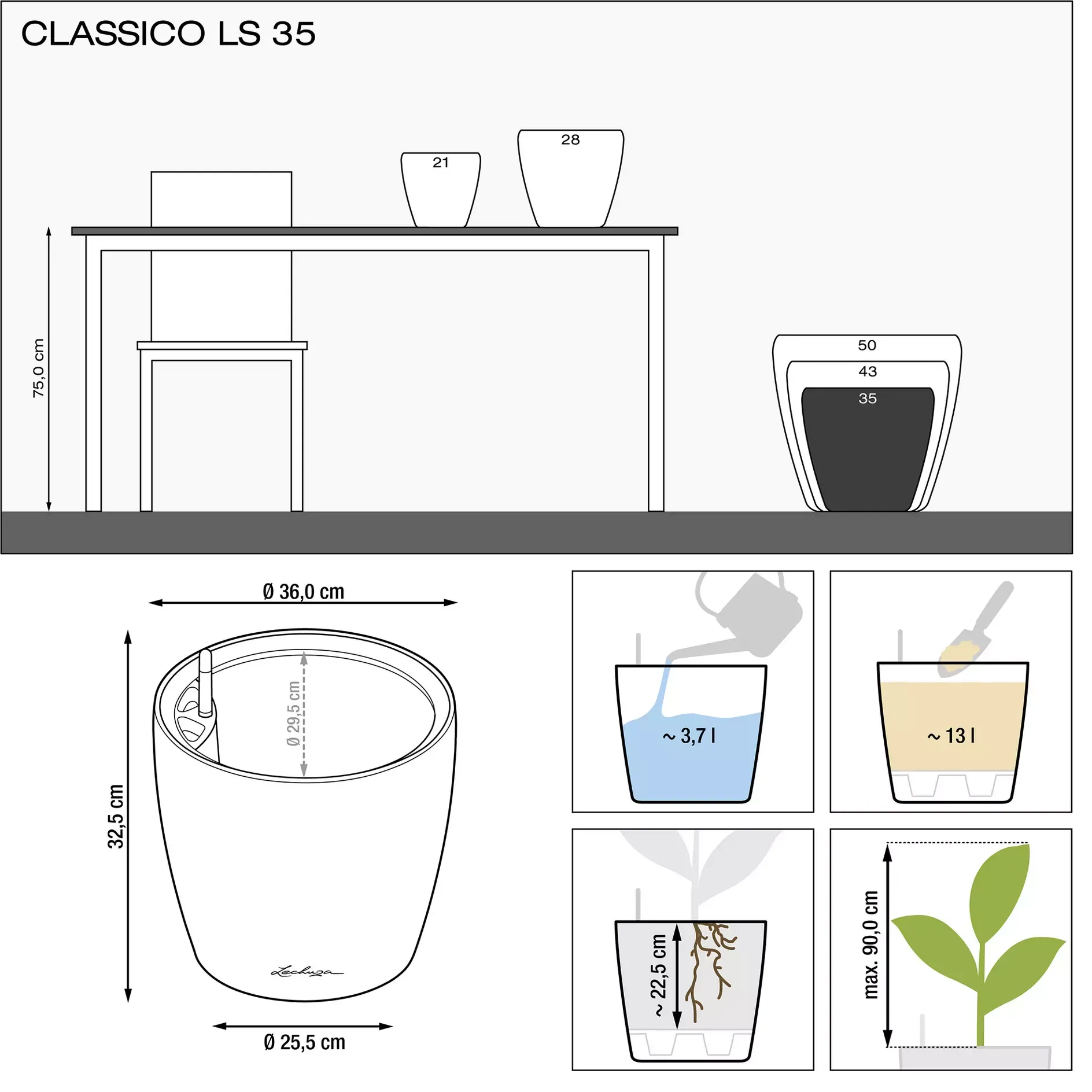 LECHUZA Pflanzgefäß CLASSICO Color LS 35, Sandbraun 4 LECHUZA Pflanzgefäß CLASSICO Color LS 35, Sandbraun – Bild 2