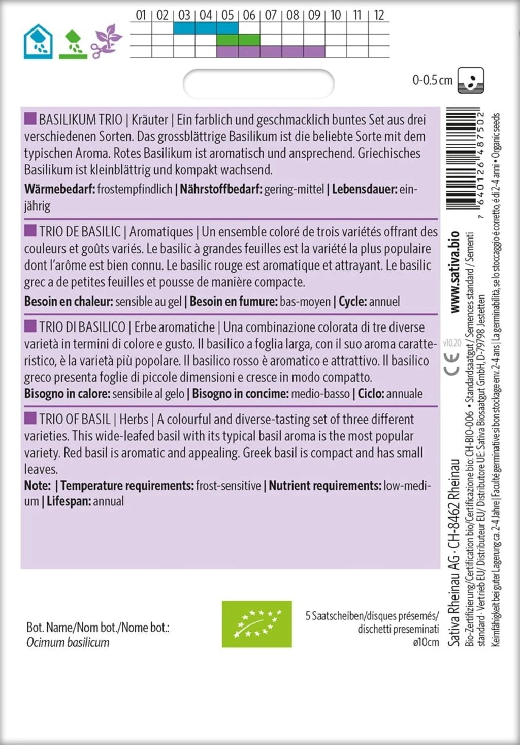 Bio Kräuter "Basilikum Trio Saatscheiben" 4 Bio Kräuter "Basilikum Trio Saatscheiben" – Bild 2