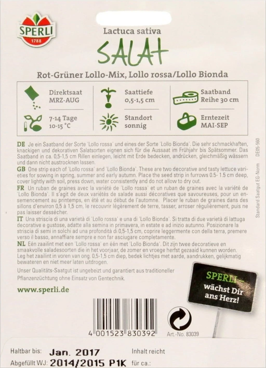 Salat-Mischung "Lollo-Mix" 5m Saatband 4 Salat-Mischung "Lollo-Mix" 5m Saatband – Bild 2